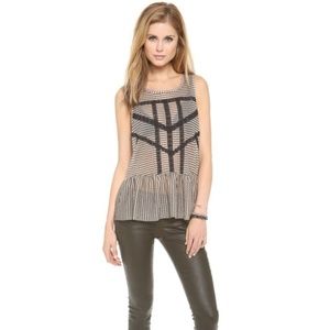 Free People Black Stripe Lace Peplum Tank